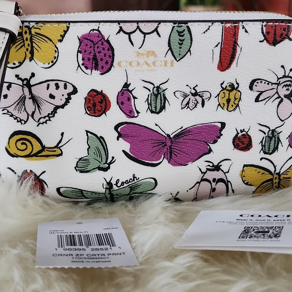NWT Coach Corner Zip Critter Print Wristlet Wallet 🐞🦋🪲♥️🎁 - Picture 11 of 12